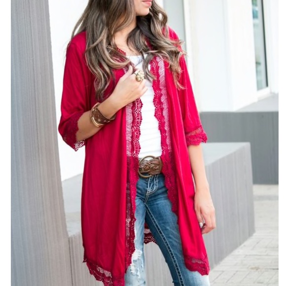 Long Lace Trim Cardigan - Only Pink Left! - Picture 2 of 4